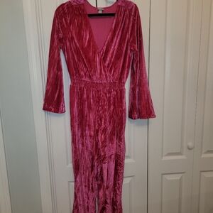 a new day Fuchsia Velvet Long Sleeve Jumpsuit